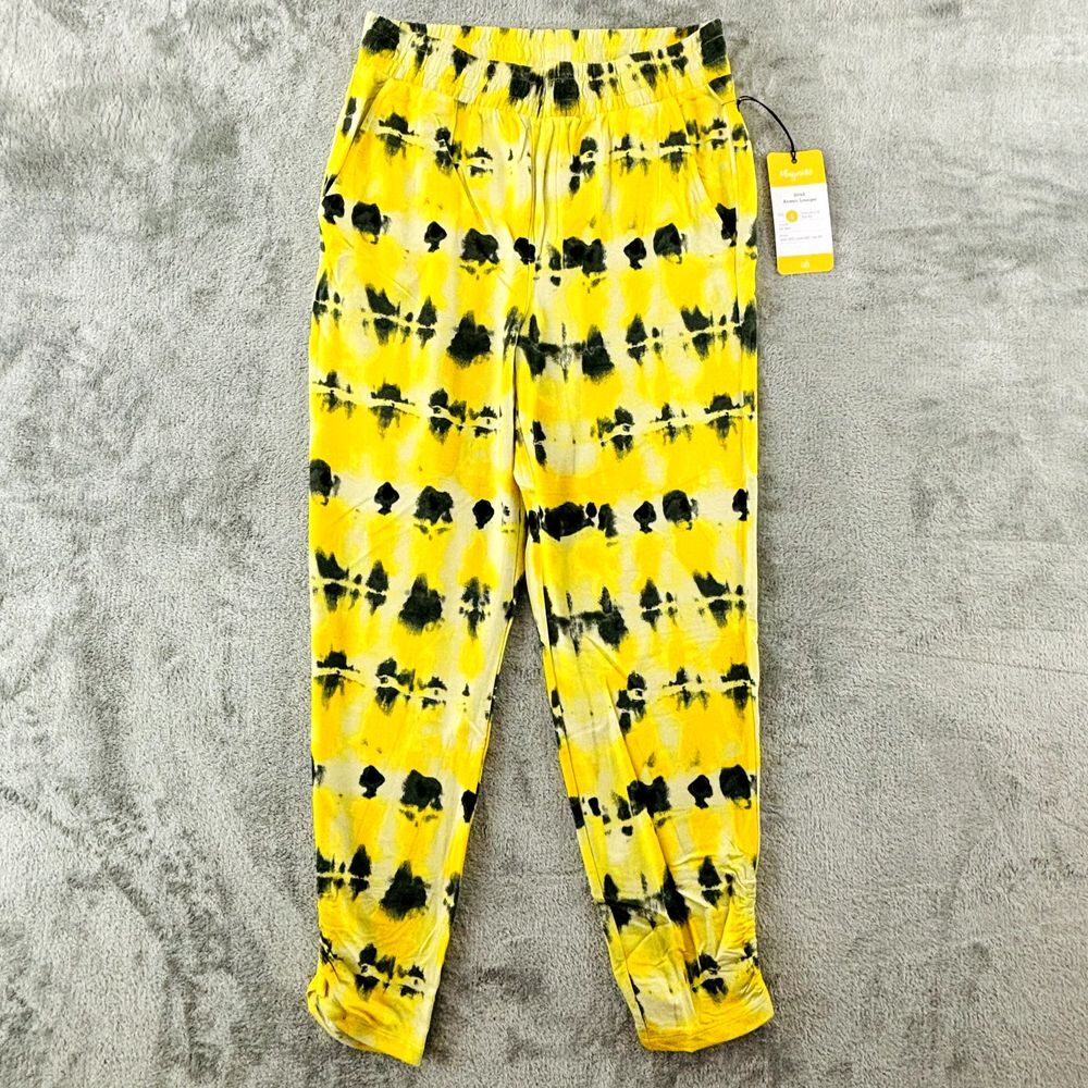Cabi Atomic Lounger Pant‎ Womens S Tie Dye Yellow Elastic Waist Pockets 6049